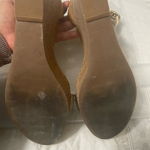 Mark Fisher beige suede and snake embossed ankle strap cork wedges. - Picture 5 of 13